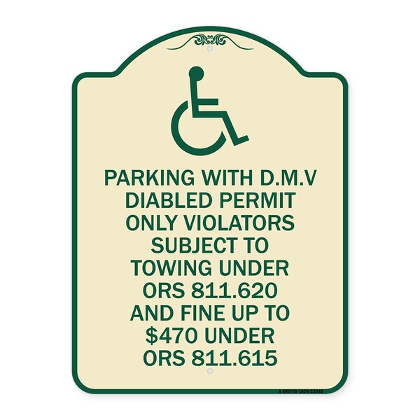 Parking with D.M.V Disabled Permit Only Violators Subject to Towing Under Ors 811.620, TG-1824-23342